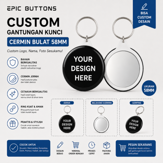 Custom Gantungan Kunci Cermin Foto Nama Logo Bulat 58mm | Souvenir Seminar Sekolah Komunitas Custom Gantungan Kunci Cermin Foto Nama Logo Bulat 58mm | Souvenir Seminar Sekolah Komunitas
